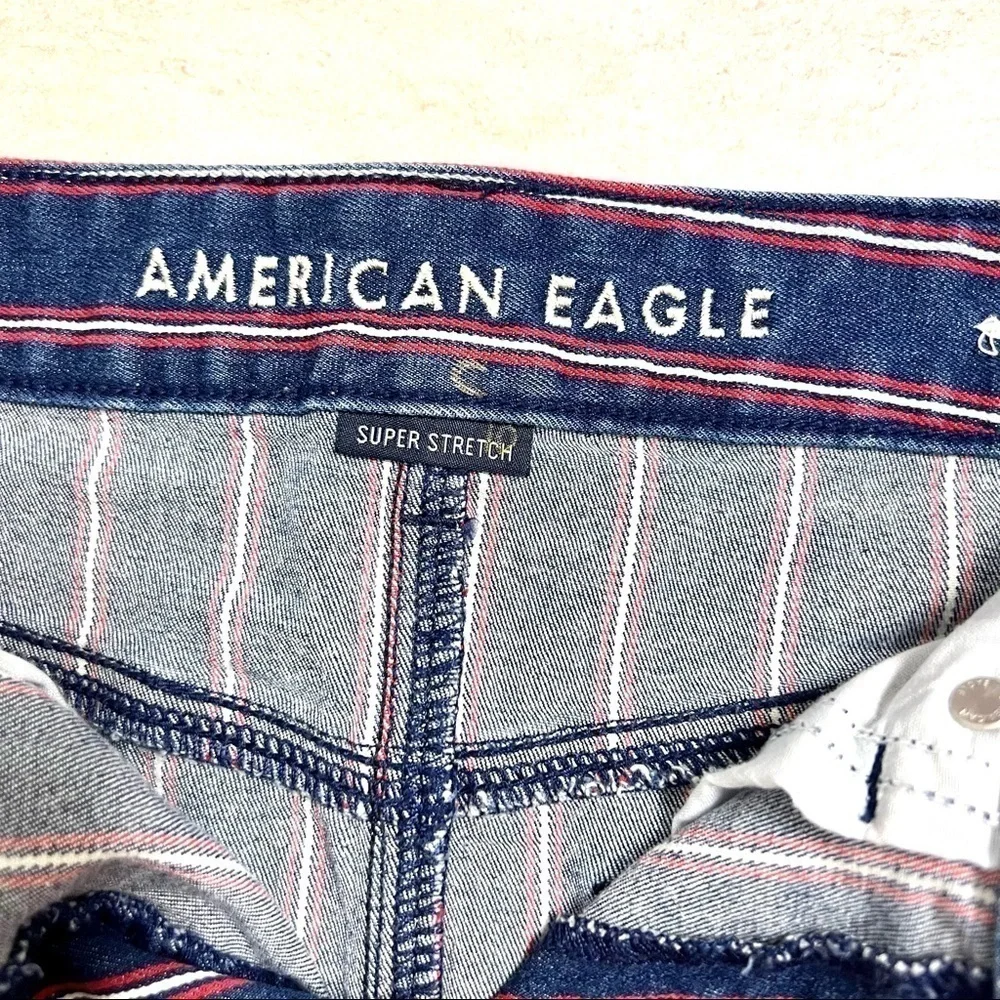 AMERICAN EAGLE Hi-rise Mini Stripe Raw hem nautical Stretch skirt womens size 6